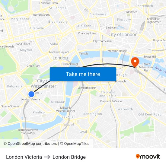 London Victoria to London Bridge map