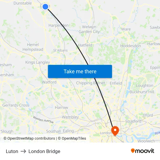 Luton to London Bridge map