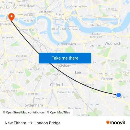 New Eltham to London Bridge map