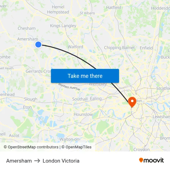 Amersham to London Victoria map