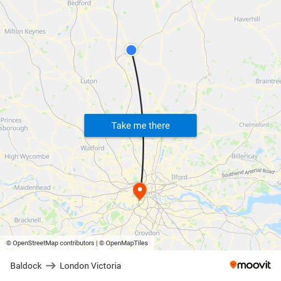 Baldock to London Victoria map