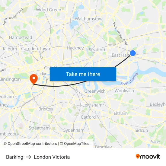 Barking to London Victoria map