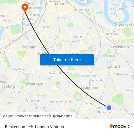 Beckenham to London Victoria map