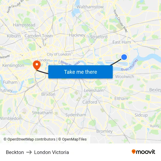 Beckton to London Victoria map