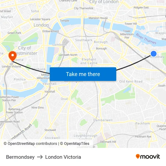 Bermondsey to London Victoria map