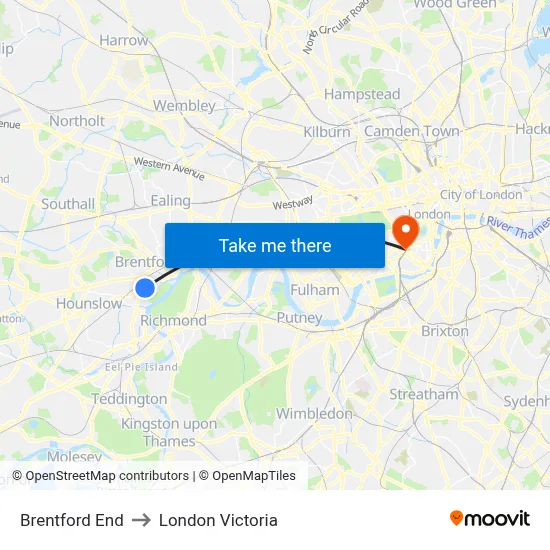 Brentford End to London Victoria map