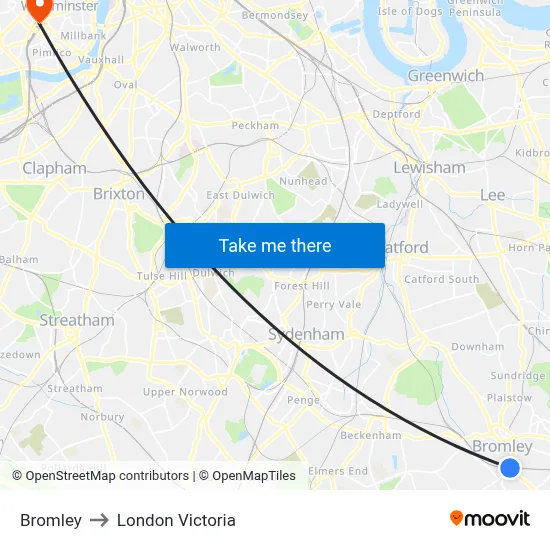Bromley to London Victoria map