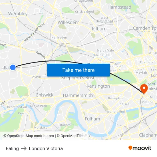 Ealing to London Victoria map