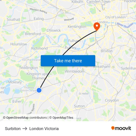 Surbiton to London Victoria map