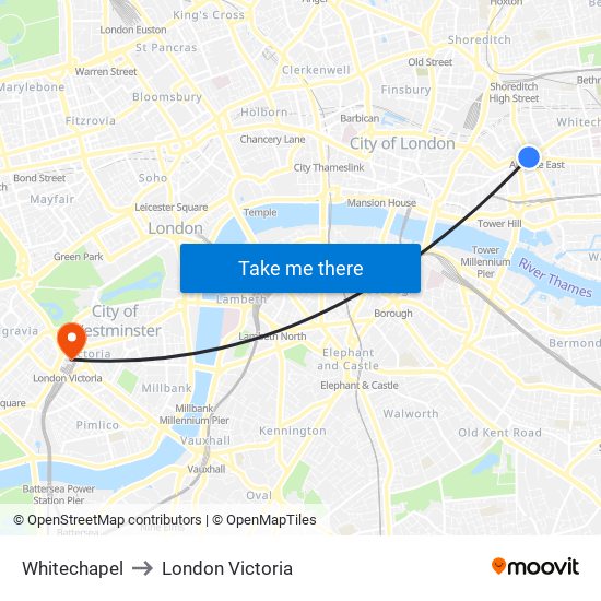 Whitechapel to London Victoria map