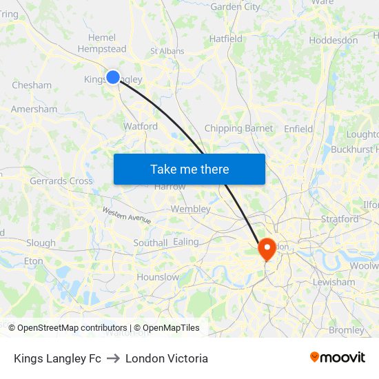 Kings Langley Fc to London Victoria map