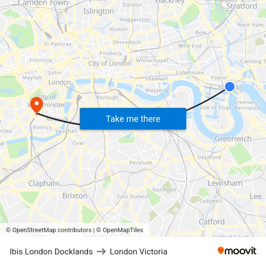 Ibis London Docklands to London Victoria map
