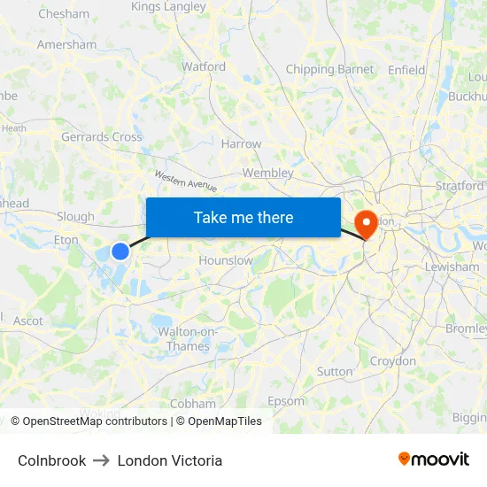 Colnbrook to London Victoria map