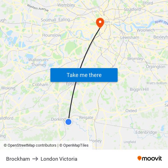 Brockham to London Victoria map