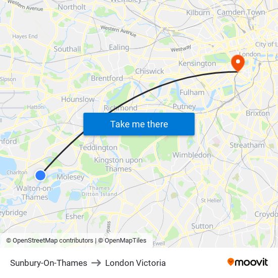 Sunbury-On-Thames to London Victoria map