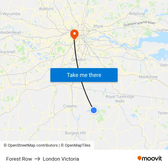 Forest Row to London Victoria map
