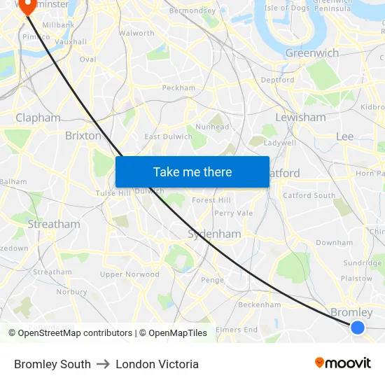 Bromley South to London Victoria map