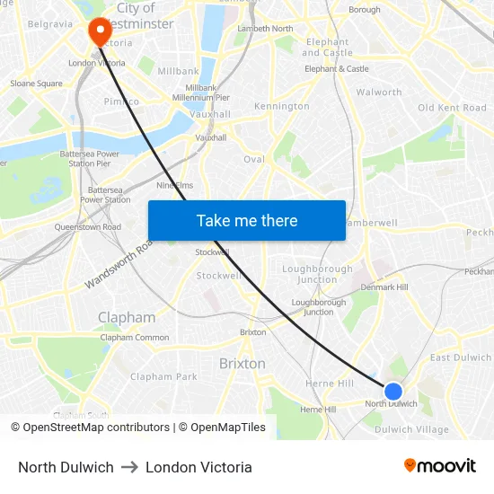 North Dulwich to London Victoria map