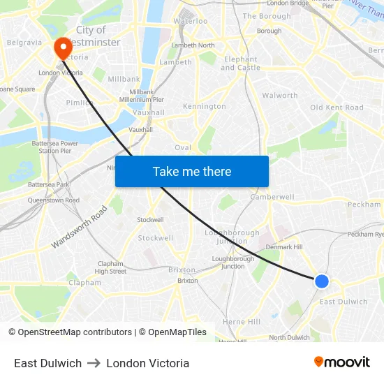 East Dulwich to London Victoria map