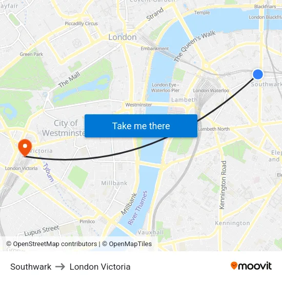 Southwark to London Victoria map