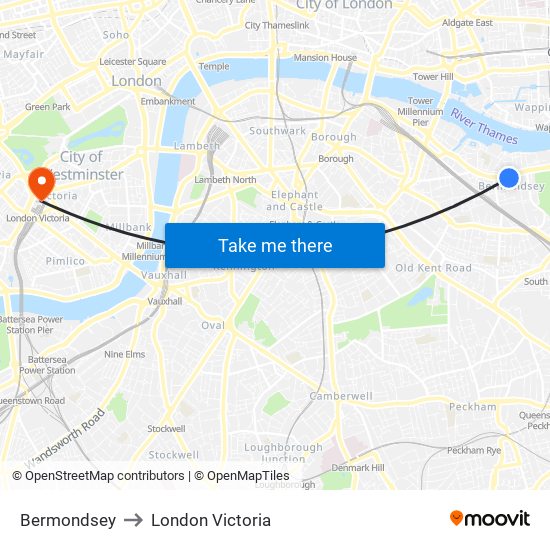 Bermondsey to London Victoria map