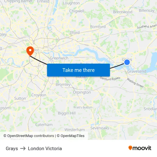 Grays to London Victoria map