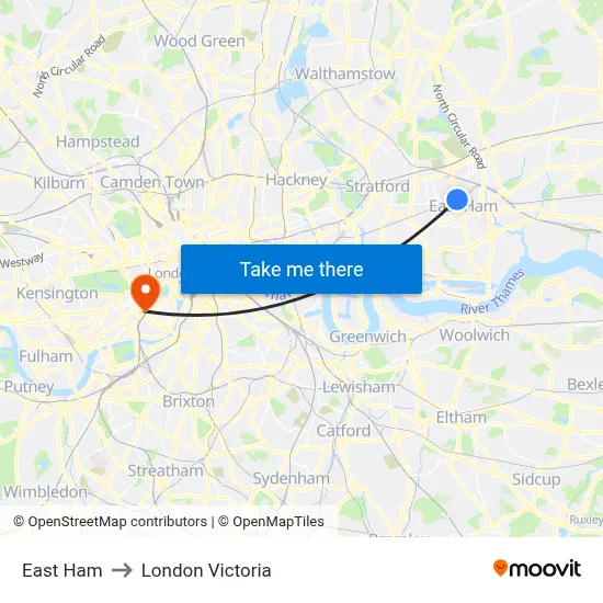 East Ham to London Victoria map