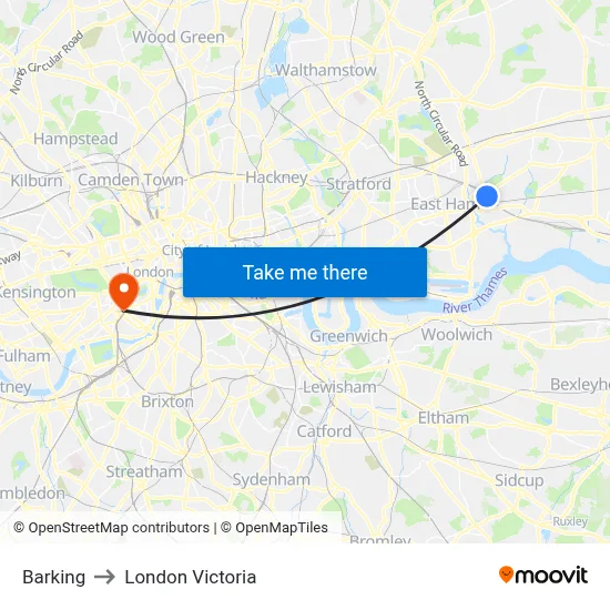 Barking to London Victoria map