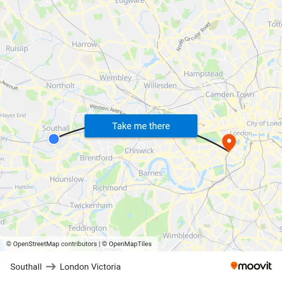 Southall to London Victoria map