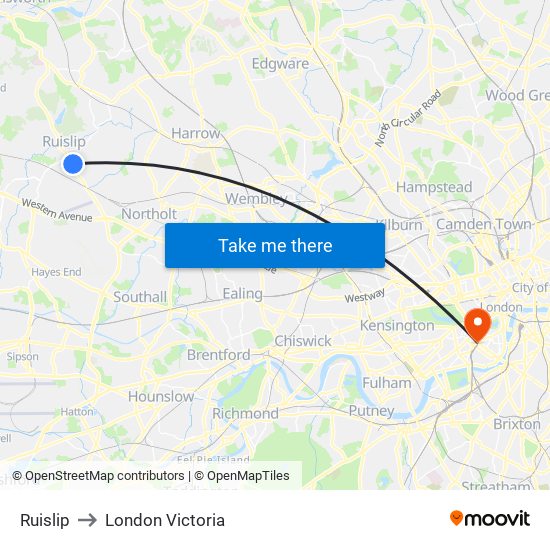 Ruislip to London Victoria map