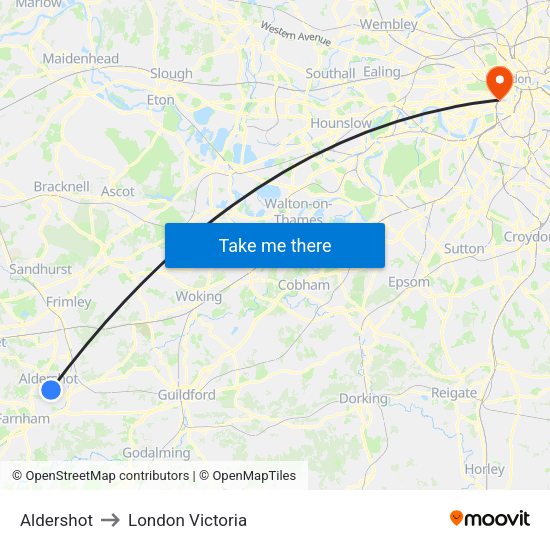 Aldershot to London Victoria map