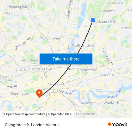 Chingford to London Victoria map