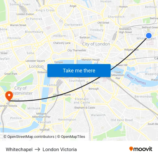 Whitechapel to London Victoria map