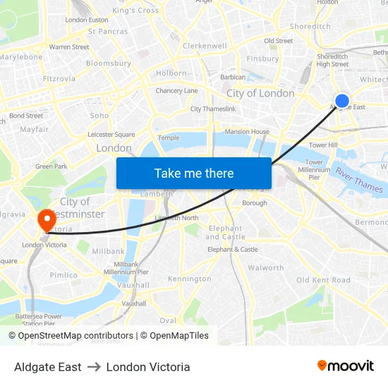 Aldgate East to London Victoria map