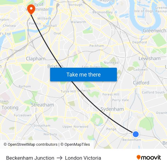 Beckenham Junction to London Victoria map