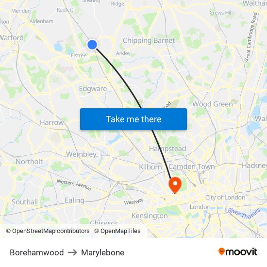 Borehamwood to Marylebone map