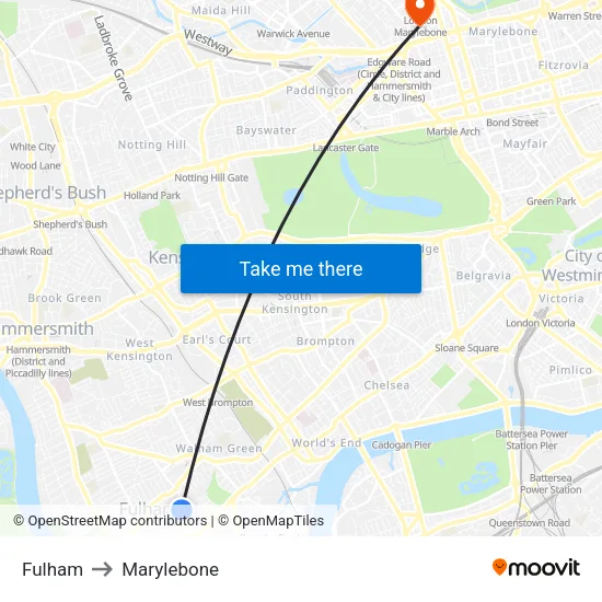 Fulham to Marylebone map