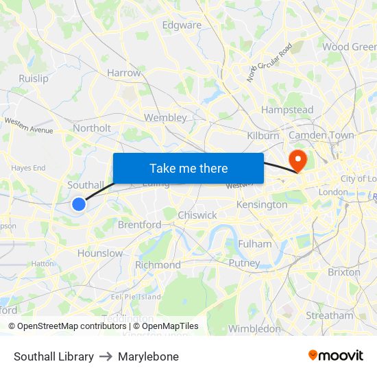 Southall Library to Marylebone map