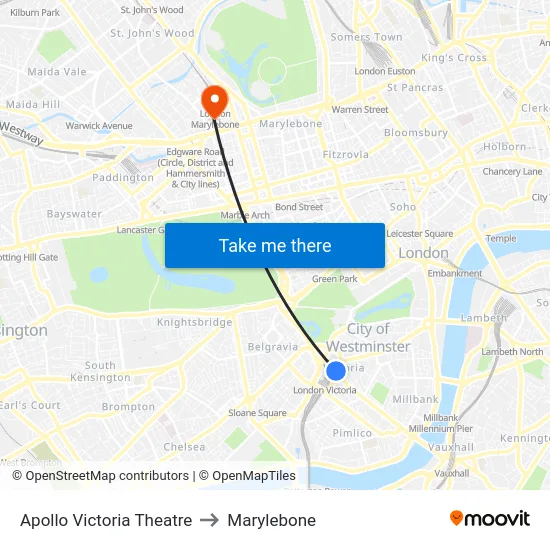 Apollo Victoria Theatre to Marylebone map