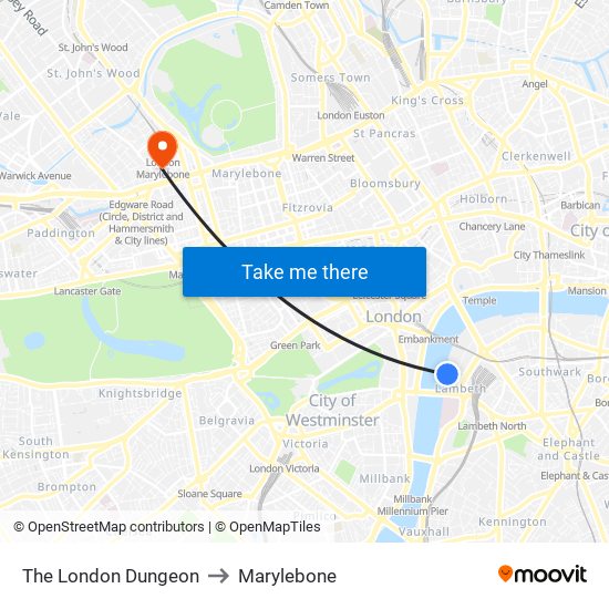 The London Dungeon to Marylebone map