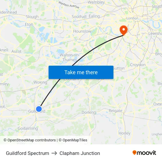 Guildford Spectrum to Clapham Junction map