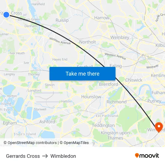Gerrards Cross to Wimbledon map