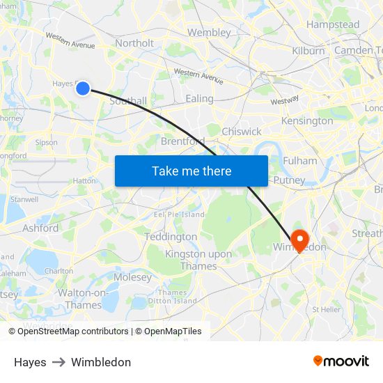 Hayes to Wimbledon map