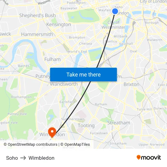 Soho to Wimbledon map