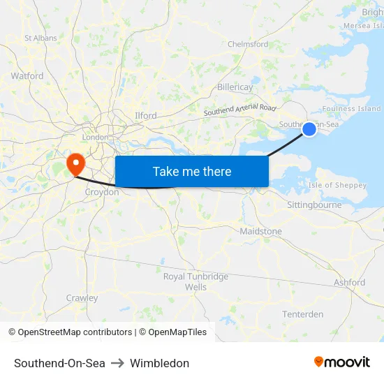 Southend-On-Sea to Wimbledon map