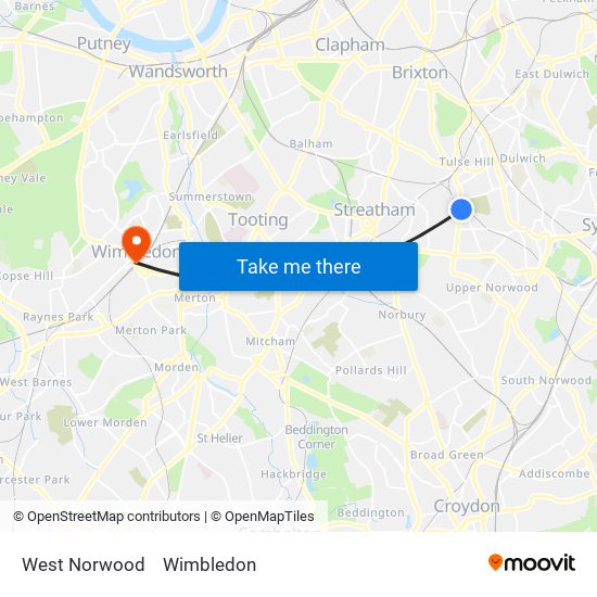 West Norwood to Wimbledon map