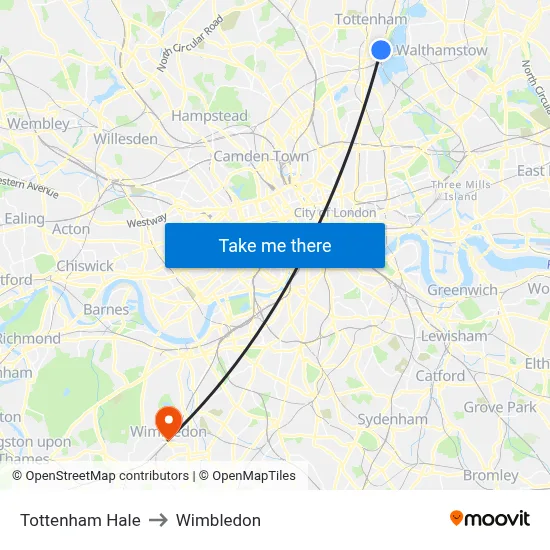 Tottenham Hale to Wimbledon map