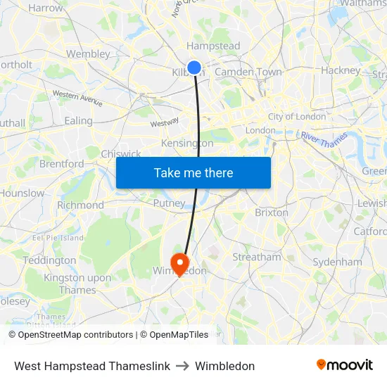 West Hampstead Thameslink to Wimbledon map