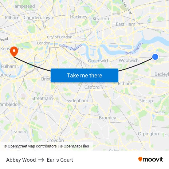 Abbey Wood to Earl's Court map