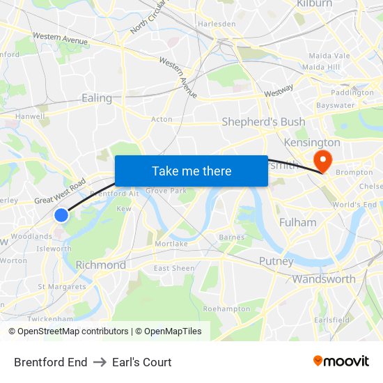 Brentford End to Earl's Court map